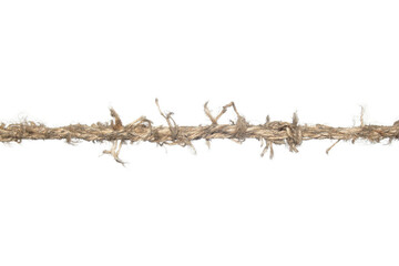 Old rope stretched horizontally. Isolate on white.