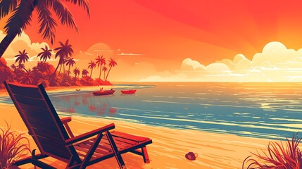 Coastal vacation poster with warm sunset and relaxing vibe