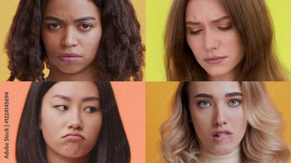 Poster a collection of four individuals displays various emotional gestures. each person is isolated agains