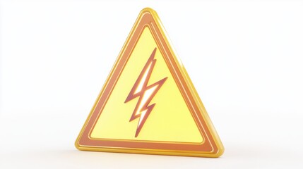 A sleek 3D-rendered yellow triangle warning sign with bold cartoon-style lightning symbol, glowing softly, on white