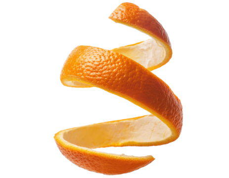Spiral orange peel twist isolated on solid white background