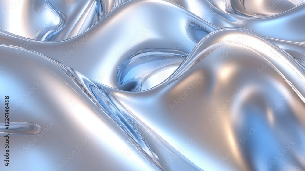 Aufkleber a 3d rendering of smooth metallic curves in a gradient of silver and blue tones, creating a futurist