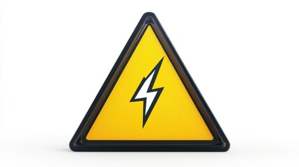 A vibrant yellow triangular warning sign with black borders and a cartoonish lightning bolt symbol, rendered in 3D, on white