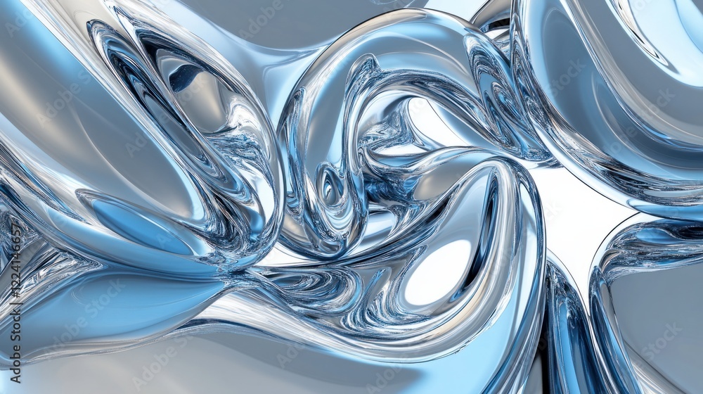 Aufkleber a 3d rendering of smooth metallic curves in a gradient of silver and blue tones, creating a futurist