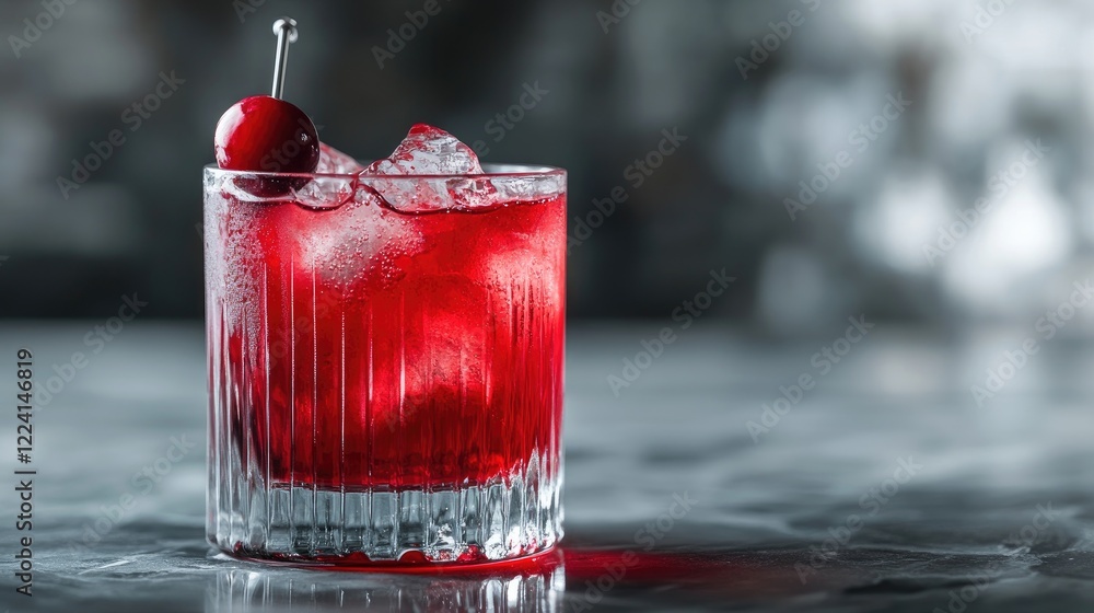 Aufkleber A smooth red stream of cranberry syrup flowing into a clear glass, frozen in motion, set against a simple minimalist backdrop for a sleek look