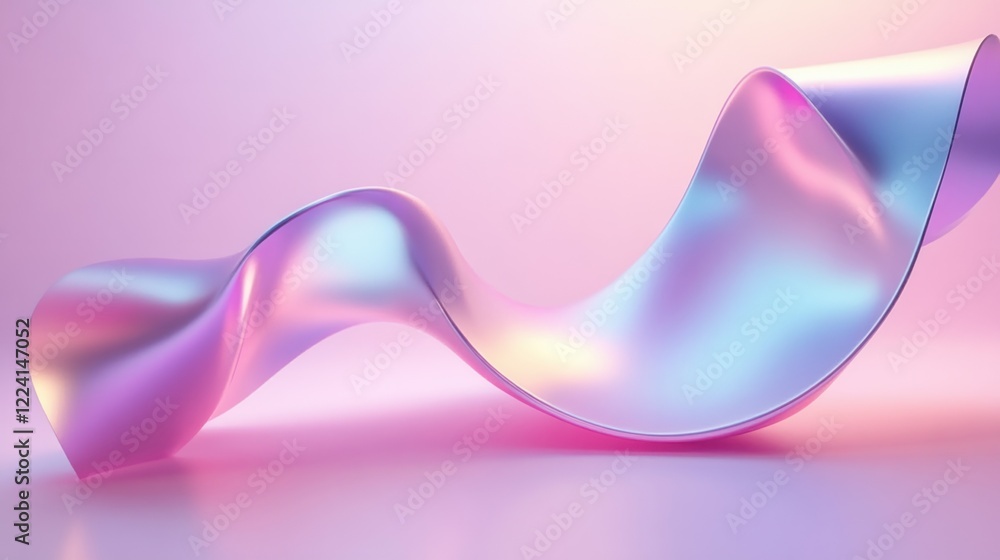 Poster a clean abstract 3d metal curve background with flowing ribbons and soft reflections in a minimalist