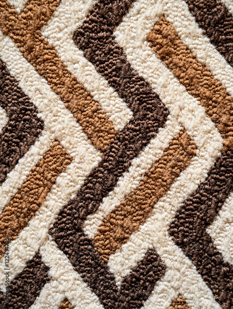 Poster Geometric Zigzag Patterned Carpet in Brown and Beige Ideal for Interior Design Projects : Generative AI