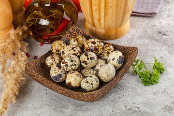 Raw quail egg in the bowl