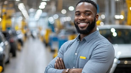 Fototapeta premium Confident African American Factory Worker Portrait