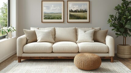 Serene Living Room Interior Design with Beige Sofa and Natural Decor