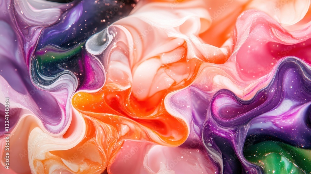 Poster vibrant and colorful abstract swirling patterns with soft fluid movements and depth