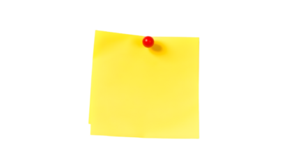 Isolated Yellow Sticky Note with Red Pin Png