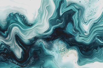 Painting of blue and white marble with smooth patterns and textures in an abstract style on a canvas background