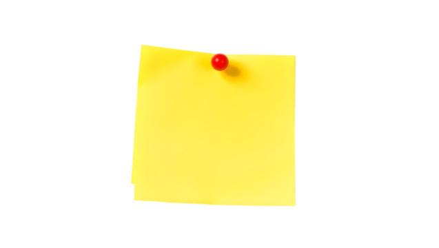 Isolated Yellow Sticky Note with Red Pin Png