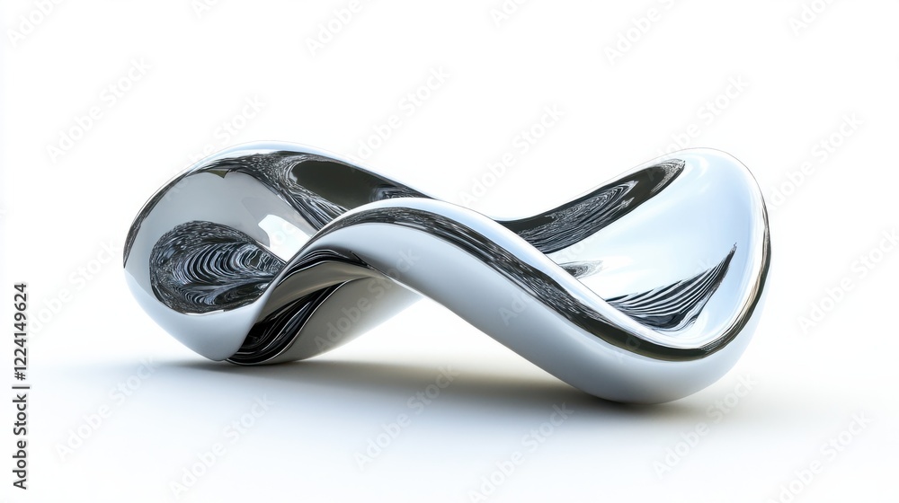 Poster a minimalist 3d rendering of metal waves with reflective silver textures and smooth flowing curves, 