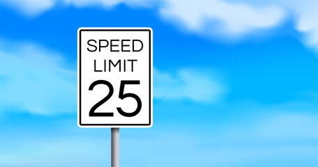 25 mph speed limit road sign on sky backround with copy space vector illustration