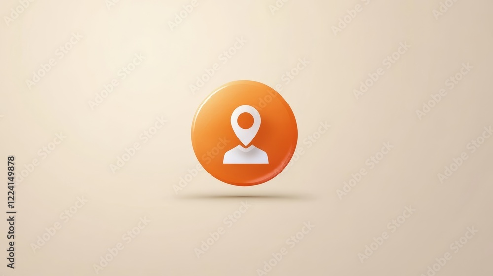 Poster orange icon with white pin, precise location marker for maps and navigation apps