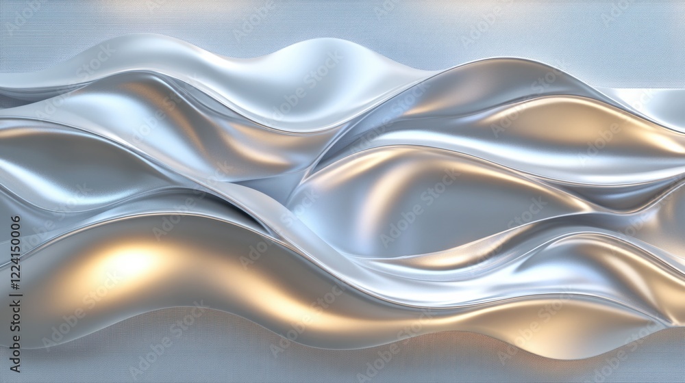 Poster a modern abstract metal wave design rendered in 3d with glossy textures and glowing highlights, crea
