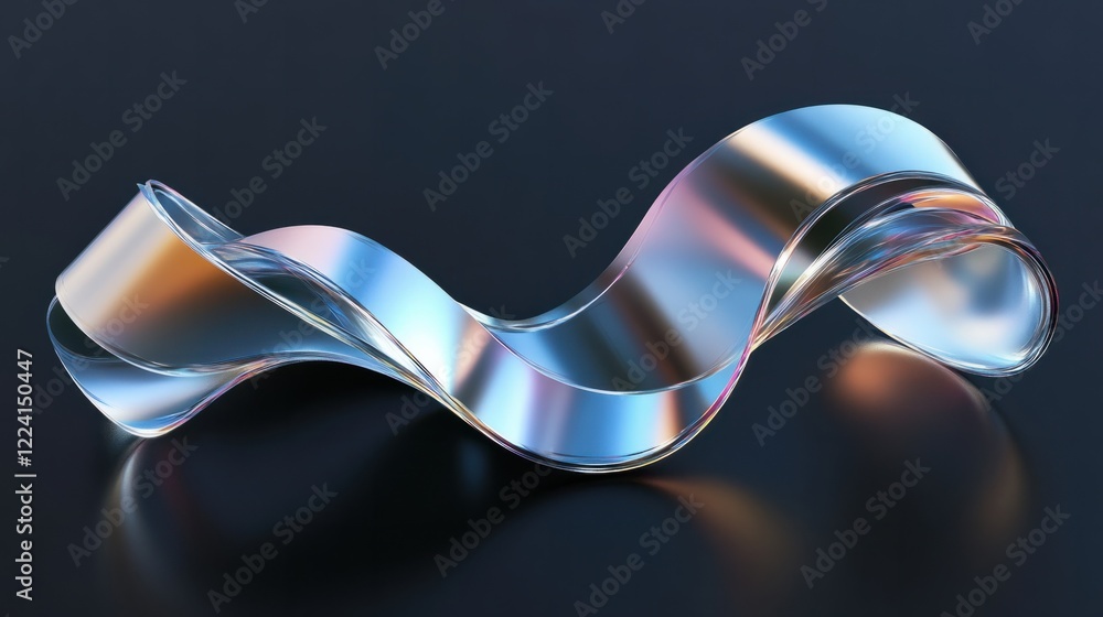 Poster a sleek abstract metallic curve design with overlapping ribbons and glossy chrome reflections, rende
