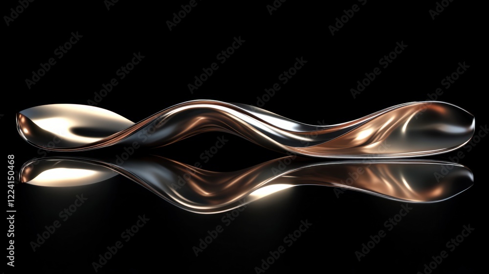 Poster a sleek abstract metallic curve design with overlapping ribbons and glossy chrome reflections, rende