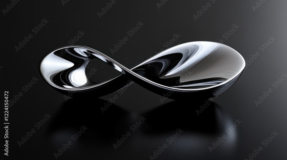 Poster a sleek abstract metallic curve design with overlapping ribbons and glossy chrome reflections, rende