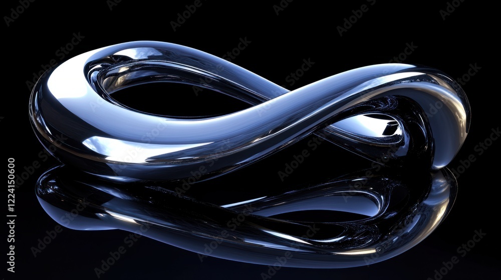 Poster a sleek abstract metallic curve design with overlapping ribbons and glossy chrome reflections, rende