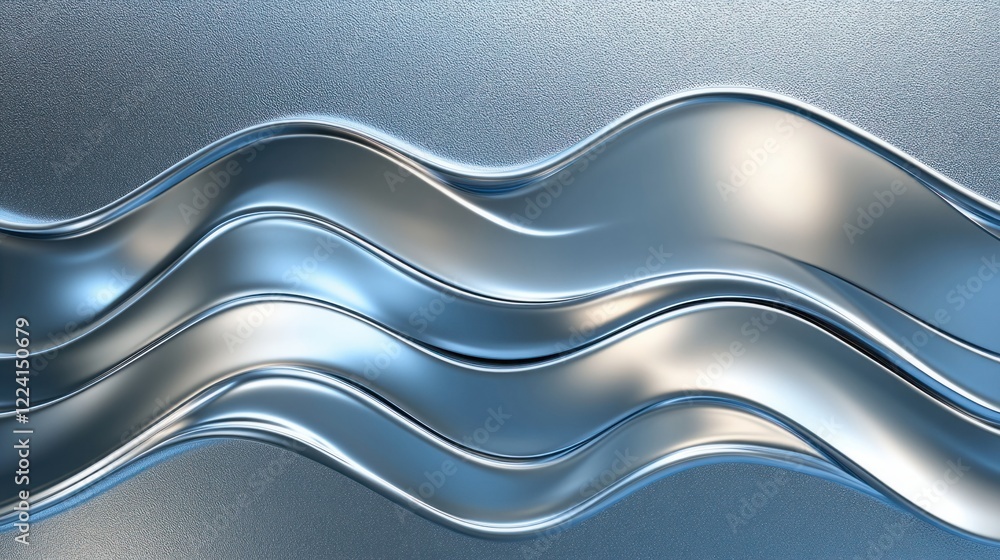 Aufkleber a sleek metallic curve background with smooth reflective waves and a gradient of silver and blue ton