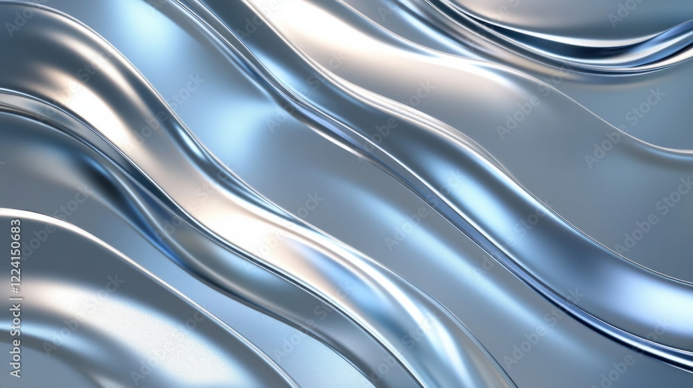 Aufkleber a sleek metallic curve background with smooth reflective waves and a gradient of silver and blue ton