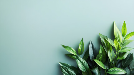 Green Leaves with Minimalist Background Showcasing Nature's Simplicity : Generative AI
