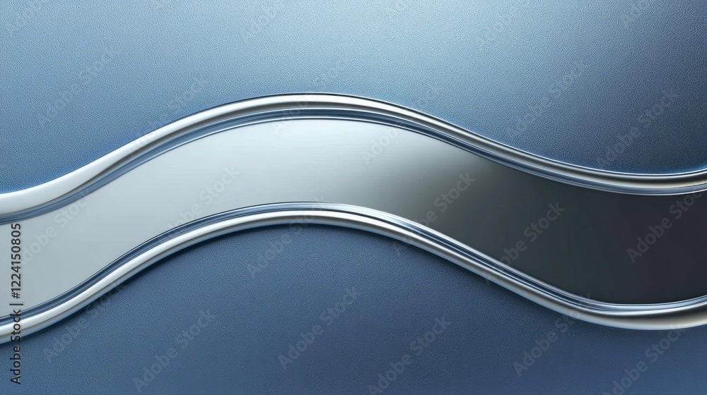 Poster a sleek metallic curve background with smooth reflective waves and a gradient of silver and blue ton