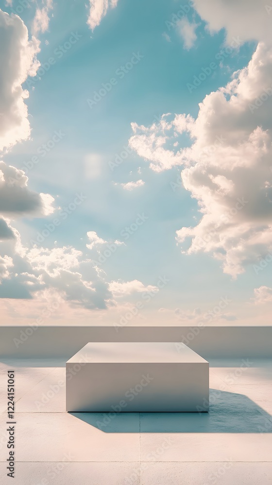 Aufkleber a podium set in front of a vast, open sky with soft clouds and gentle light casting long shadows acr