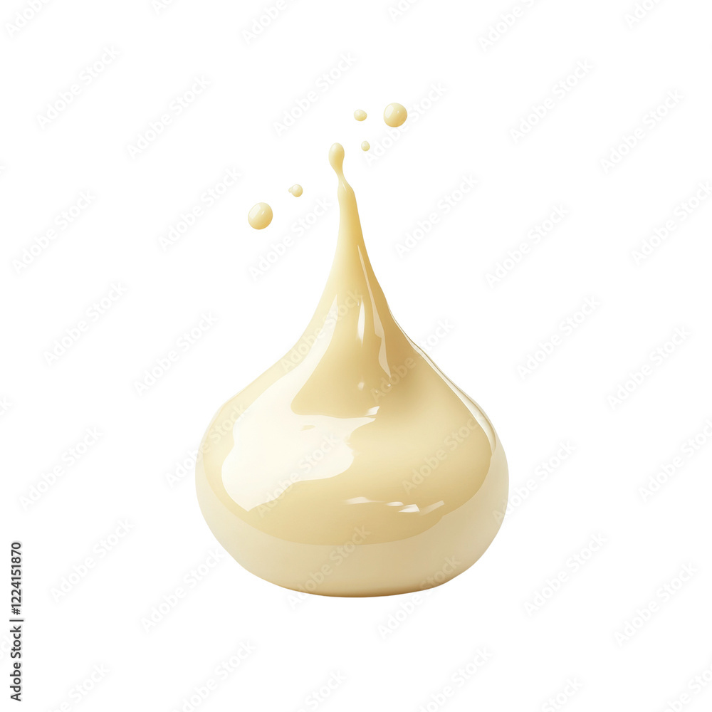 Poster a single droplet of creamy liquid splashes against a black background showcasing its texture and flo
