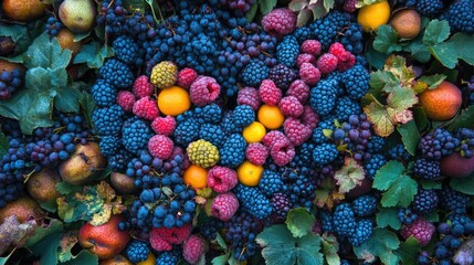 Assorted colorful fruits forming a heart shape, symbolizing health and love.