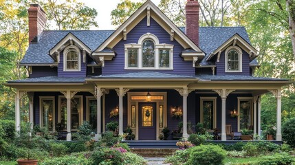 Majestic Purple Victorian House with Wrap-Around Porch