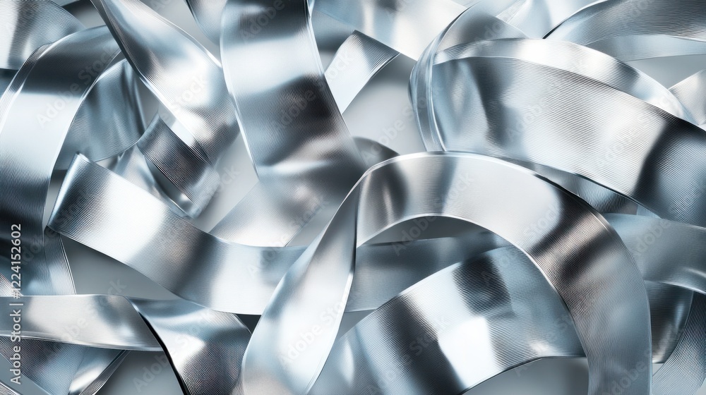 Aufkleber abstract overlapping metal ribbons in a 3d rendering with polished chrome and matte silver textures,