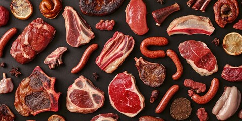 Fototapeta premium Selection of cured meats on wooden table