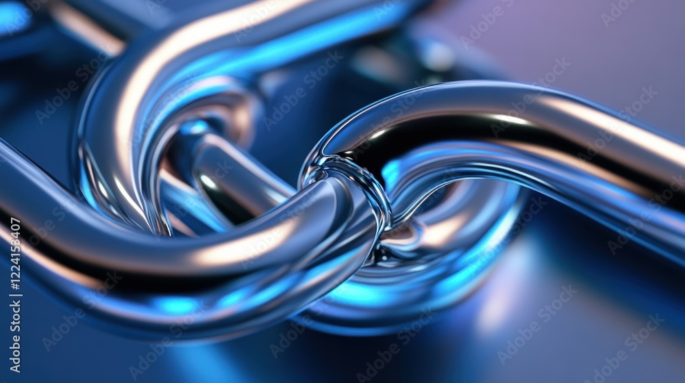 Poster intersecting metallic lines and curves, rendered in 3d with a glossy chrome finish, on a sleek gradi