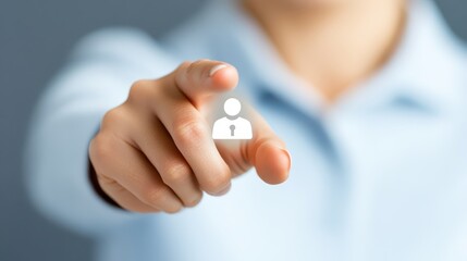 Hand pointing to person icon, symbol of business, technology, choice ideal for graffic