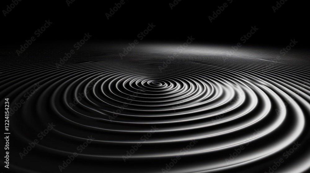 Poster Abstract visualization of gravity and magnetic forces with concentric circles and rippling waves, creating an intricate pattern in a dark void