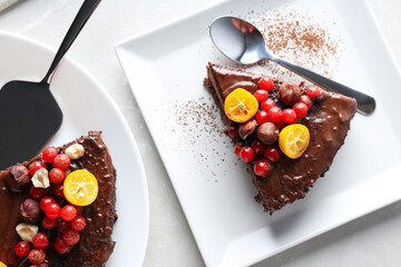 Chocolate cake - concept of delicious and tasty dessert