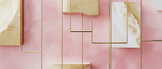 Abstract Geometric Pink and Gold Background: Modern Minimalist 3D Render for Branding and Design