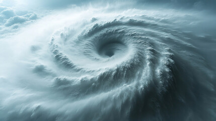 The eye of a hurricane captured in detail, showing concentric clouds spiraling into a vortex