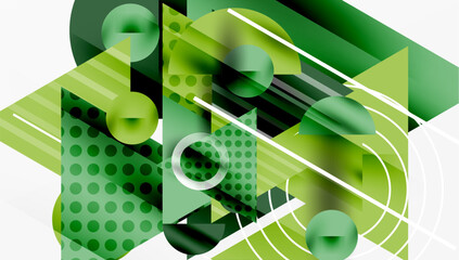 Modern Abstract Design with Overlapping Transparent Triangles and Circles