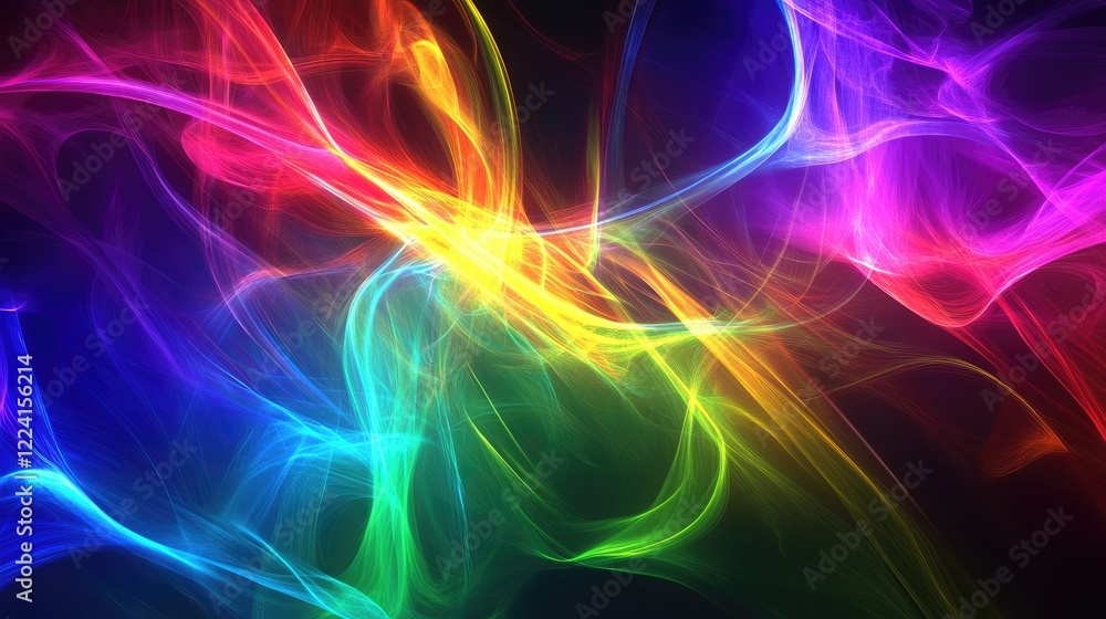 Poster bright multicolor led lights illuminating a dark room, creating a vibrant, dynamic ambiance with a s