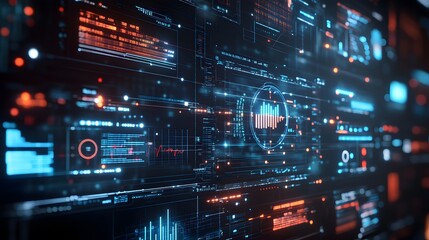 Fototapeta premium Smart grid technology at work optimizing peak electricity consumption, with digital dashboards and real-time data monitoring energy flow