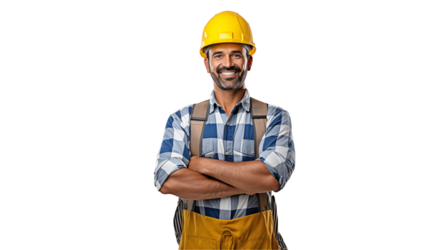 Smiling construction worker with arms crossed 
