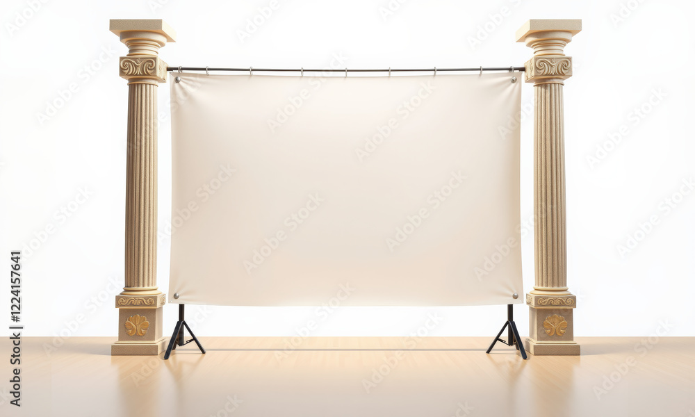 Poster blank backdrop with decorative columns, ideal for presentations and events. elegant design adds touc
