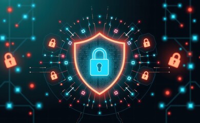 A shield and padlock symbolizing robust protection against computer viruses, ensuring secure and safe digital experiences.