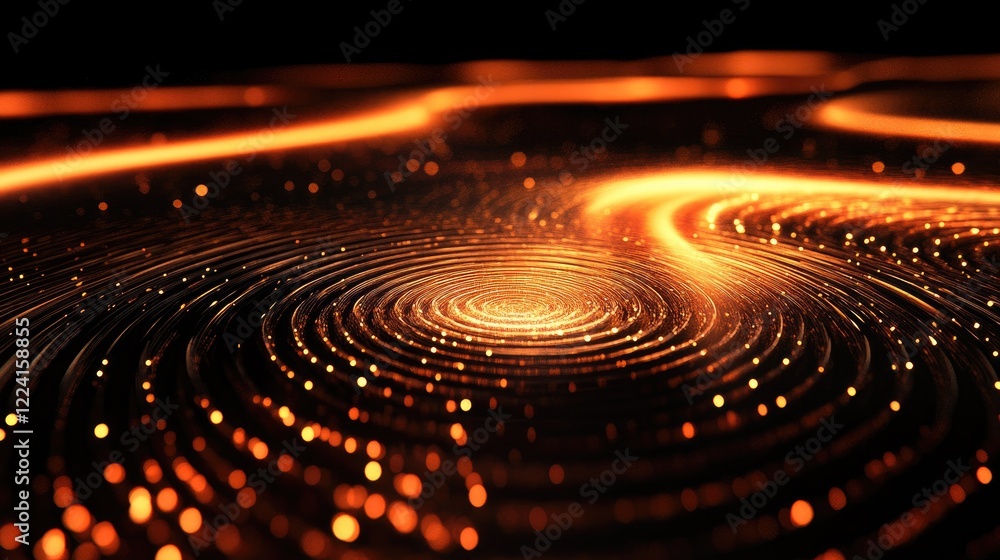Poster dark void illuminated by luminous concentric circles and rippling vibrations, showcasing the visual 