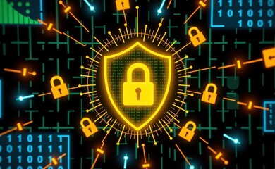 A shield and padlock symbolizing robust protection against computer viruses, ensuring secure and safe digital experiences.